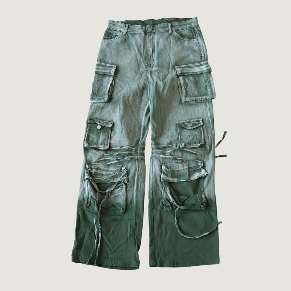 Daisy Y2K Cargo Pants Green Cotton Spandex Multi Pocket Utility Gorpcore XL